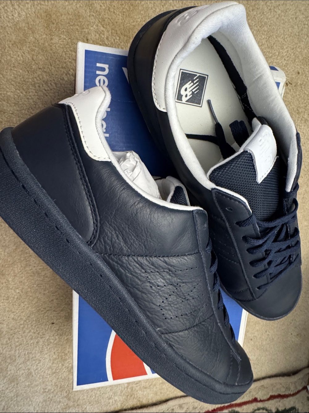 New Balance Men’s Navy and White Leather Low-Top Sneakers